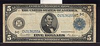 Fr.855a, 1914 $5 Philadelphia FRN, VF